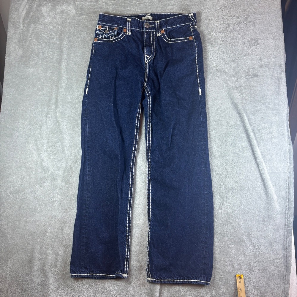 True Religion Jeans Mens 33 (Fits 34x32) Vinny Ultra Baggy Blue Big T Contrast